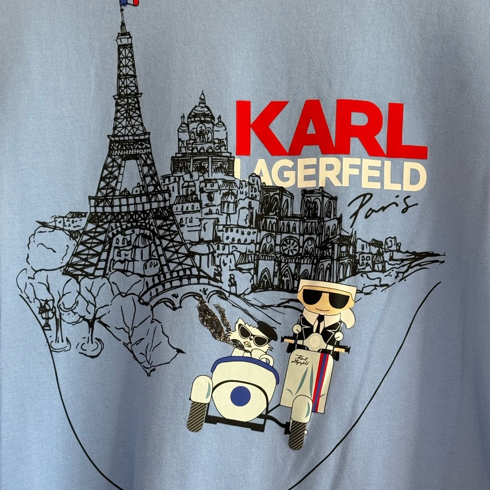 Karl Lagerfeld Light Blue Paris Graphic Tee with Red Logo - Picture 2 of 3